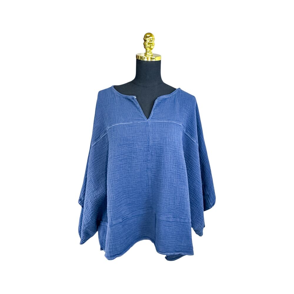 Suzanne Betro 'Simple' Navy Blue Boho Crop Top 2X - Lightweight Textured Rayon,